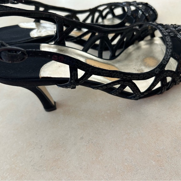 Caparros Caged Peep Toe Black Sequins 3” Heel- Gently Worn Condition - Picture 2 of 7